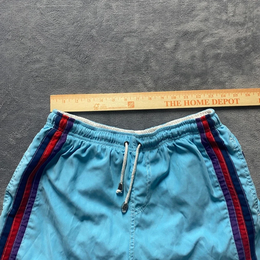 No Age Swim Trunks Mens XL Light Blue Striped Board Shorts Retro Mesh Lined